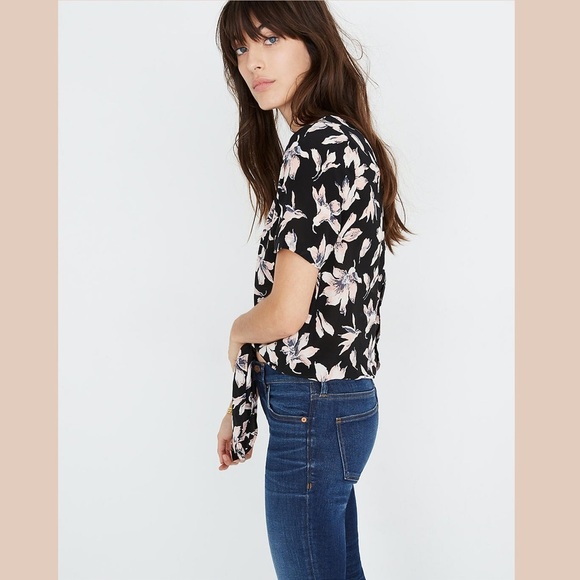 MADEWELL Silk Button-Back Tie Tee in Winter Orchid - Picture 5 of 11